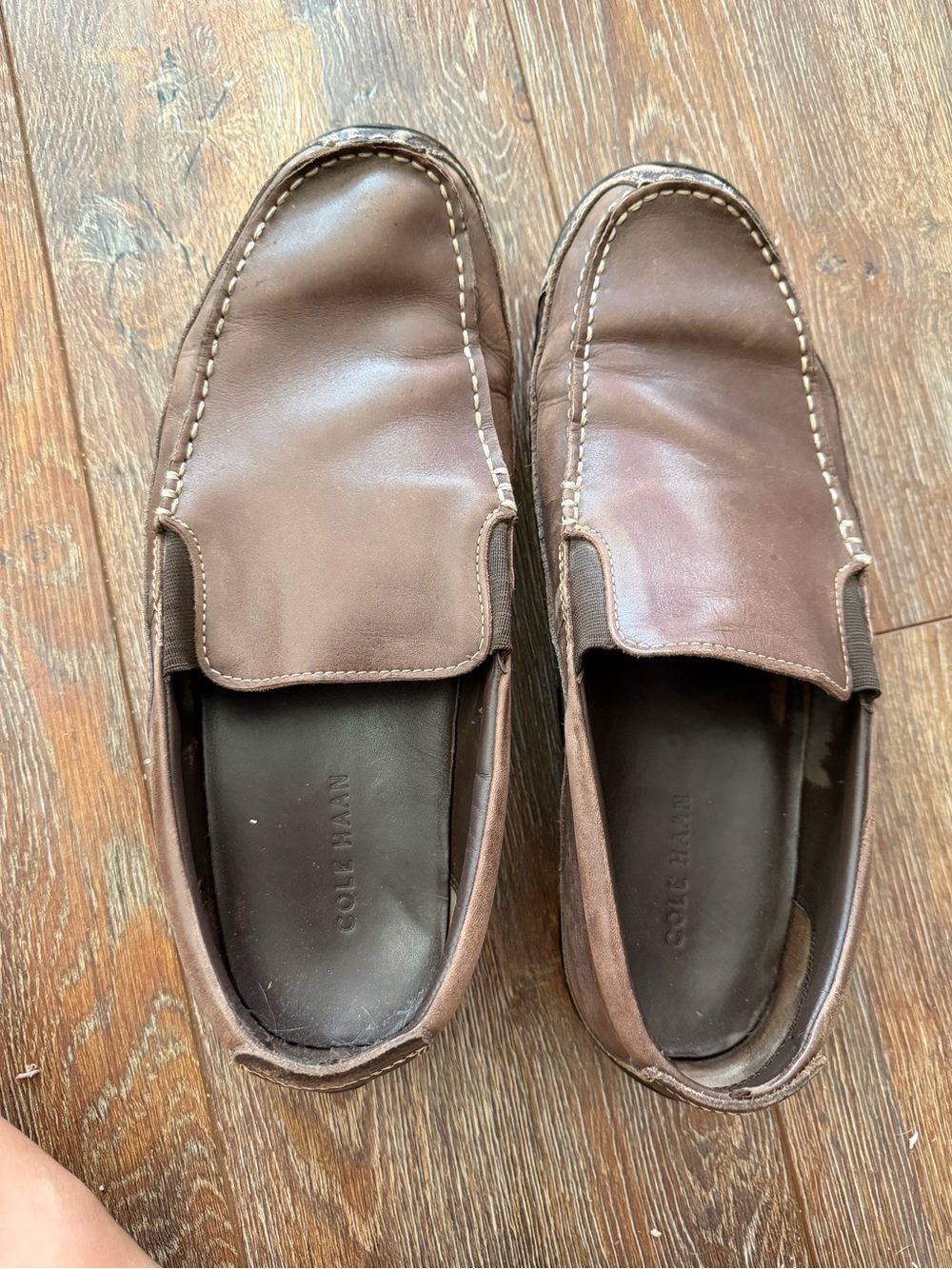 Cole Haan Brown Leather Slip-On Loafers with Contrast Stitching